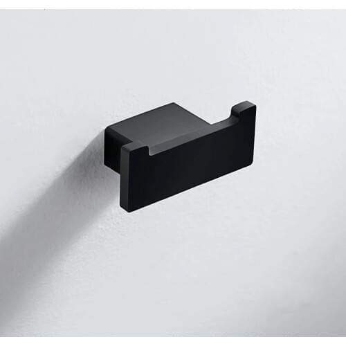 Simple Style All Stainless steel Matte Black Finish 1pcs Wall Mount Square Towel Robe Coat Hook Hat Door Hanger Bath Accessories