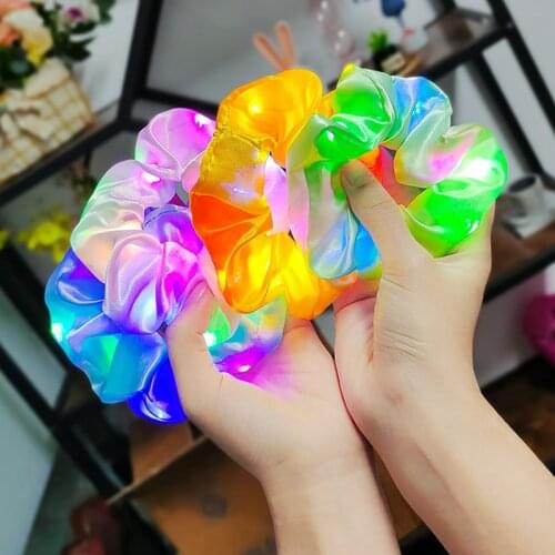 10 pcs Hair Scrunchies Led Luminous Hair Band Satin Scrunchies Elastic Hair Tie Glow in Dark Hair Accessories Women