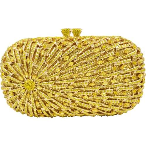 Deluxe Lemon yellow Grey Rose Gold Crystal Evening Party Purse Bag Female Clutch Bag Chain Women Handbags SC633