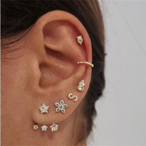 Trendy Fashion Temperament Multi-layer Earrings Punk Style Rhinestone Star Eardrop Set Flowers Letter Stars Women Geometric
