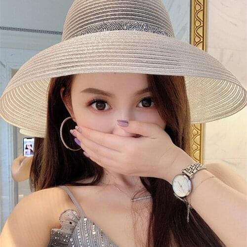 Elegant Summer Transparent Silk Wide Brim Beach Hat Hepburn Style Sun Hats Chapeu Feminino Foldable Sun Protection Bucket Cap