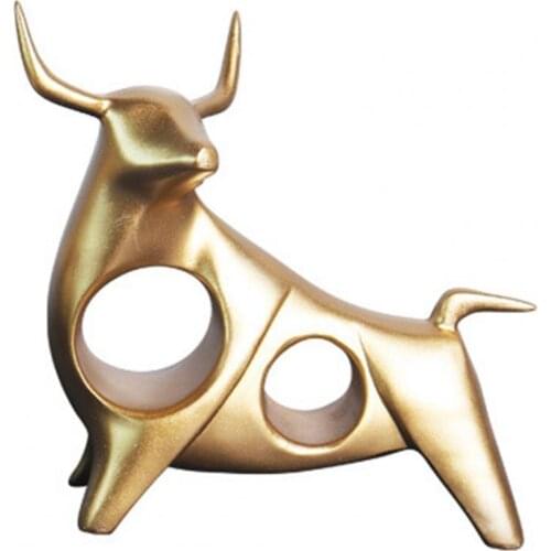 Bull Sculpture Eco-friendly Creative Lifelike Abstract Resin Durable Golden Ox Cattle Statue Home Decoration Crafts