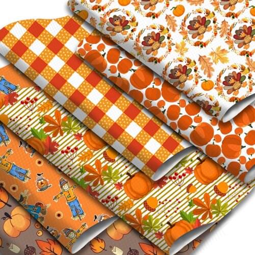 Thanks Giving Day Theme Synthetic Leather Fabric Turkey Leaves Printed Faux Leather Sheets 20x33cm for DIY Earrings Hair Bows