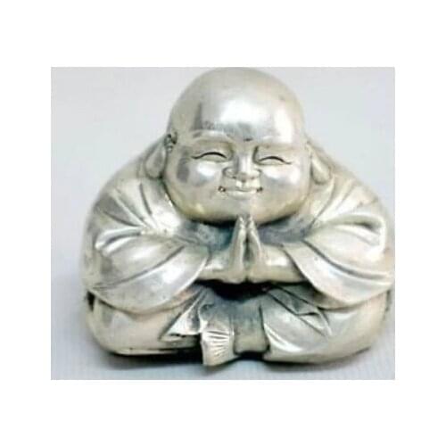 Old Tibet Silver Sitting Small Laughing Buddha Statue