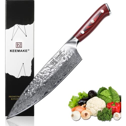 SUNNECKO Professional 8" Chef Knife Hammer Damascus AUS-10 Steel Blade Kitchen Knives G10 Handle Sharp Meat Cutter Chef Knives