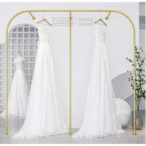 Wedding display rack photo studio high-end cheongsam gold hanger clothing store wall dress display rack support customization