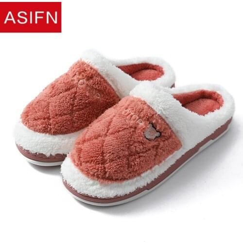 ASIFN Women Men Plush Cute Slippers Winter House Plush Simple Home Ladies Soft Bottom Non-slip Female Fur Slippers Zapatos Mujer