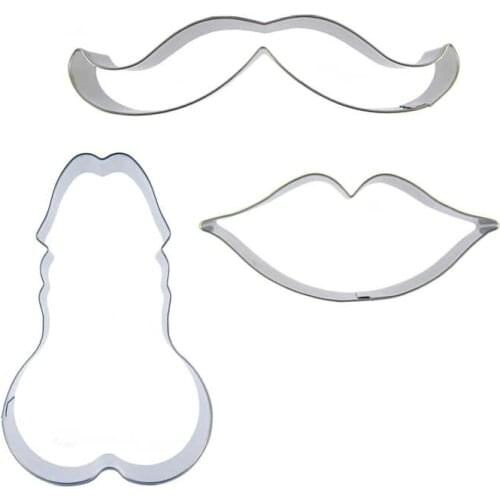 Moustache, Big Lips, Lifeblood shaped 3 piece biscuit cutting molds, baking tools, cake decorating soft candy tools