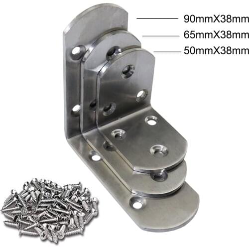 2pc 50x38 65x38 90mmx38mm Thickened Stainless Steel Right Angle Corner Joint Furniture Fixed Connector L Corner Code with Screws