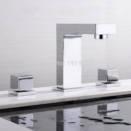 Vidric New Luxurious Exclusive Design Solid Copper Square Metal Widespread Lavatory Dual Lever Basin Wash 3 Hole Bath Bathroom F