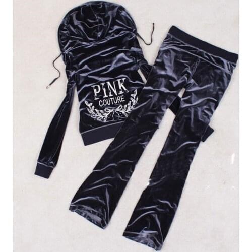 Spring Autumn Velet Elegant Tracksuit Hooded Sweatshirts Women Suit Clothing 2 Piece Set Velour Flare Pants Female M-3XL