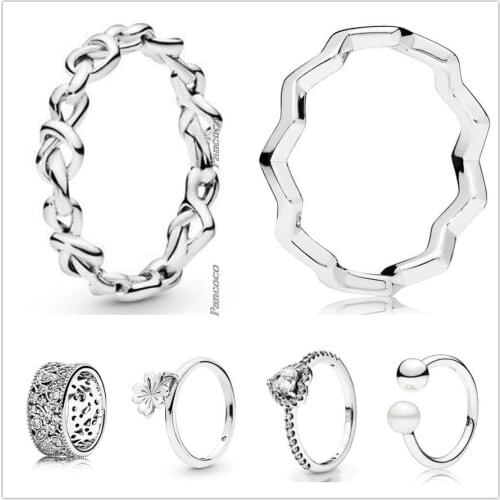 Original 925 Sterling Silver Elevated Love Heart With Crystal Rings For Women Wedding Party Gift Europe Pandora Jewelry