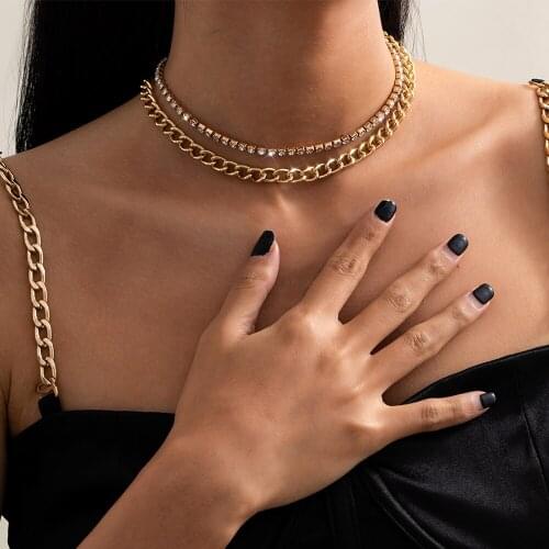 Womens Retro Rhinestone Clavicle Chain Necklace Womens 2021 Fashion Fashion Aluminum Chain Jewelry Necklace Wedding Necklace