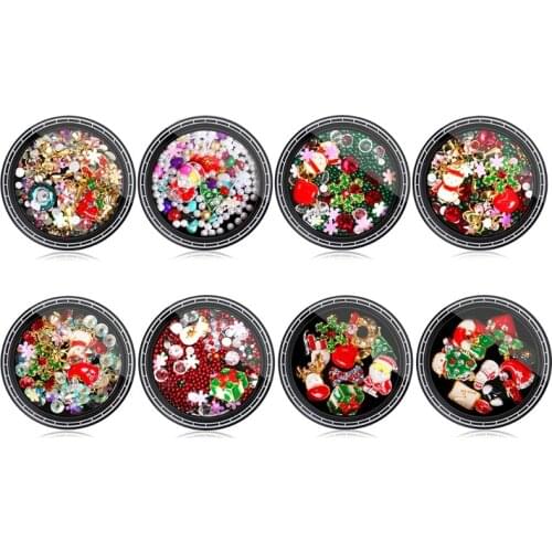 1 Box Christmas Nail Rhinestones 3D Nails Charms Santa Reindeer Snowman Snowflake Garland Metal Studs DIY Art Decoration