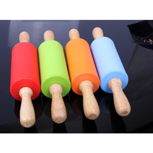 1PC 23cm Silicone Rolling Pins Dough Pastry Roller Wooden Handle Silicone Rolling Pin Baking Tools ELB 020