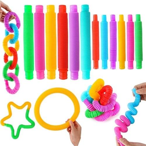 12 Pack Newest Sensory Fidget Toy Set with Big Pop Tubes Fidget Toy and Mini Pop Tubes Fidget Toys