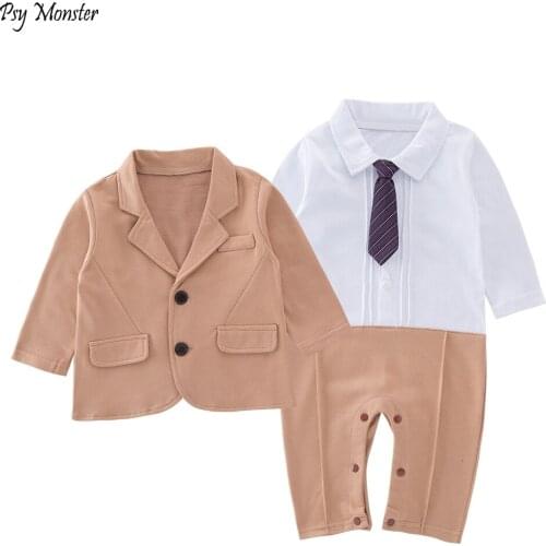 2020 Baby Boys Clothes Baby Gentleman Jumpsuit Rompers + Tie Newborn Toddler Boys Clothing Kids Infant Body Suit Roupa A18