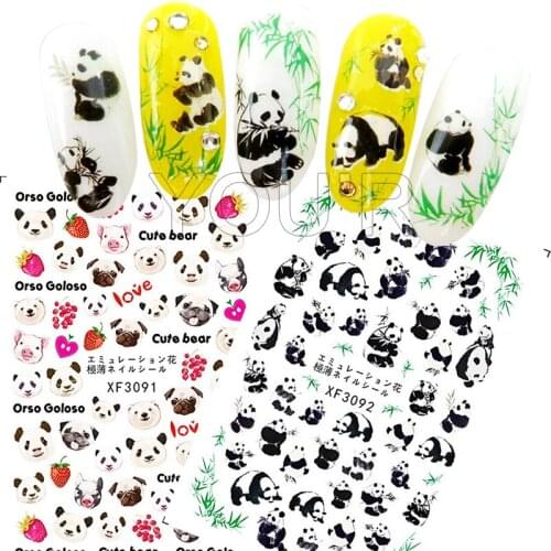 3D Panda Nail Sticker Art for Nail Decoration Back Glue Adhesive Nails Decals DIY Charm for Nail Design Manicure Stickers Foil