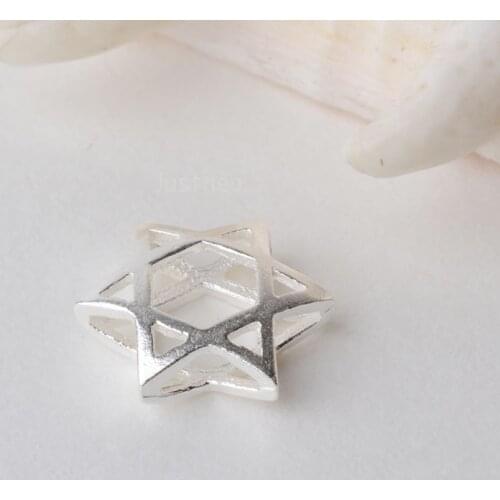 Solid 925 sterling silver six-pointed star charm beads, spacer loose bead with 1.3mm hole jewelry diy components accessories