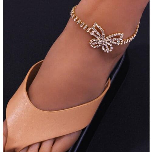 Shiny Rhinestone Butterfly Sexy Lady Anklet Jewelry Fashion Full Rhinestone Personality Crystal Bare Feet Chain Foot Accessories