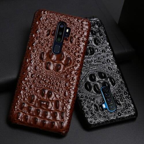 Genuine Leather Phone Case For Realme 3 5 6 X Lite XT X2 X50 Pro Q Cases Natural Cowhide Crocodile Head Texture Cover Funda Capa