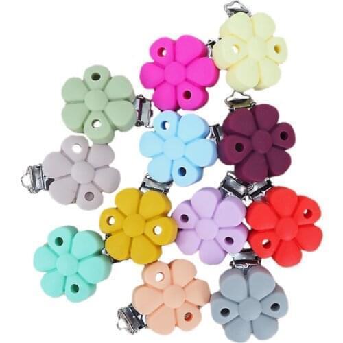 Chenkai 50PCS Silicone Flower Shape Clips DIY Baby Pacifier Dummy Nursing Soother Teething Pendant Sensory Toys Accessories Gift