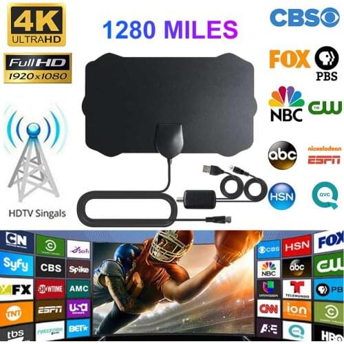 4K Digital HDTV Aerial Indoor Amplified Antenna 1280 Miles Range For Life Local Channels Broadcast Support drop shipping