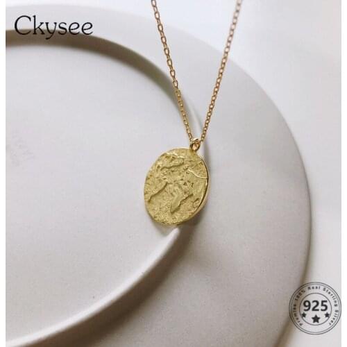 Ckysee New 925 Sterling Silver Coin Pendant Necklace For Women Girlfriend Simple Gold Color Vintage Fashion Jewelry