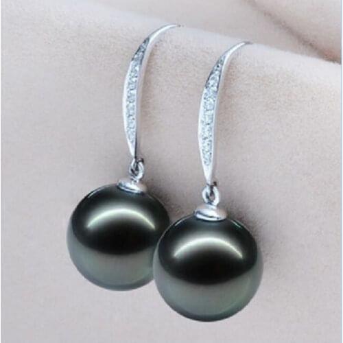 Women Gift word Love NEW HOT SELL 10-11MM NATURAL GENUINE BLACK PERFECT ROUND PEARL EARRING mujer for