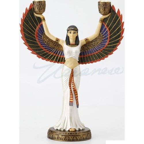 WU CHEN LONG Egypt Wings Are Candlestick Art Sculpture Isis Goddess Figure Candleholder Figurine Resin Crafts Home Decor R3639