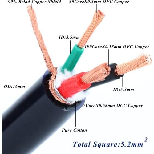 Hifi OCC Single Crystal Copper 10AWG Best Perfprmance AC Power Cord Audio Power Cord Wire Cable Hifi Power Cable