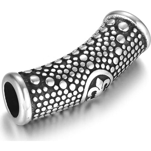 Stainless Steel Curved Tube Beads Large Hole 6mm Polished Vintage Metal Bead Accessories for DIY Bracelet Jewelry Making