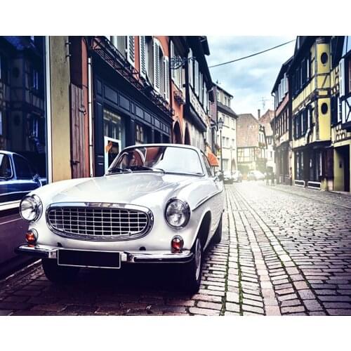VinylBDS Retro Street Photo Backdrops Retro Car Background Brick Street Backdrop Photography Photo Studio