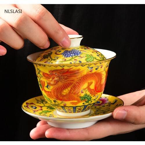 Chinese Ceramic Gaiwan Teacup handmade Enamel Tea Tureen Boutique tea bowl Porcelain Teaware Accessories Drinkware