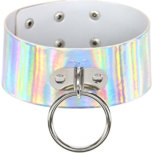 Circle Punk laser PU Leather Choker Women Sexy bar Neck width Wear round Chockers can be adjusted collar Jewelry Necklace