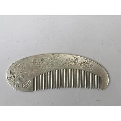 YIZHU CULTUER ART Collection Old Chinese Tibet Silver Carving Auspicious Flowers and Birds Comb