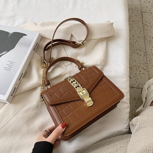 Square Flip bag 2020 Summer New Quality PU Leather Womens Designer Handbag Stone pattern Lock Shoulder Messenger Bag