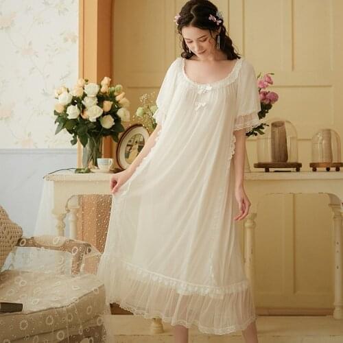Summer Ladies Vintage Lolita Nightgowns INS Fashion Sleepwear Sweet Nightwear Sexy Nightdress Lace Sleeping Dress