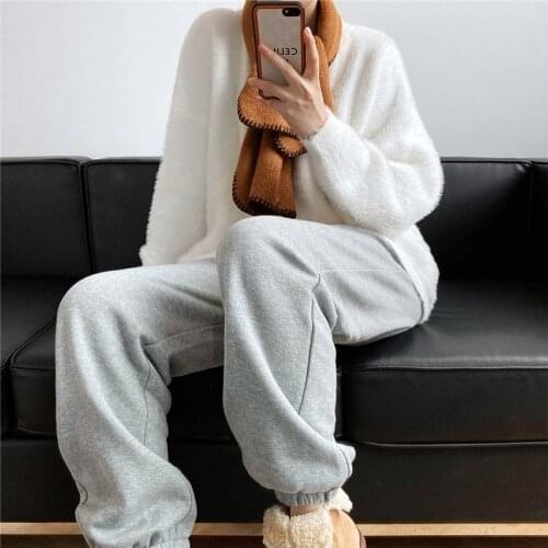 LMQ NEW Winter Women Trousers Fleece Gray Black Sweatpants Thick Warm Fitness Sport Running Casual Pants