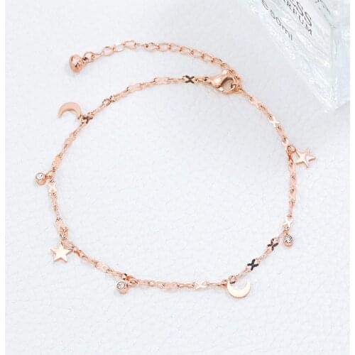 YUN RUO 2020 Fashion Rose Gold Anklet Elegant Star and Moon Chain for Woman Girl Gift 316 L Stainless Steel Jewelry Top Quality