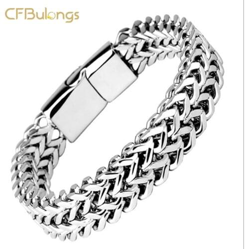 CFBulongs Retro Men Stainless Steel Bracelet Glamour Cool Silver Color Male Hip Hop Party Rock Jewelry