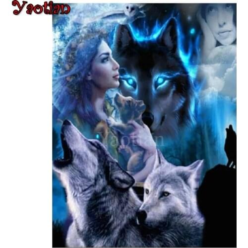 Full square/round drill 5d diy diamond painting Woman and wolf picture mosaic embroidery kit Corridor aisle decorative art New