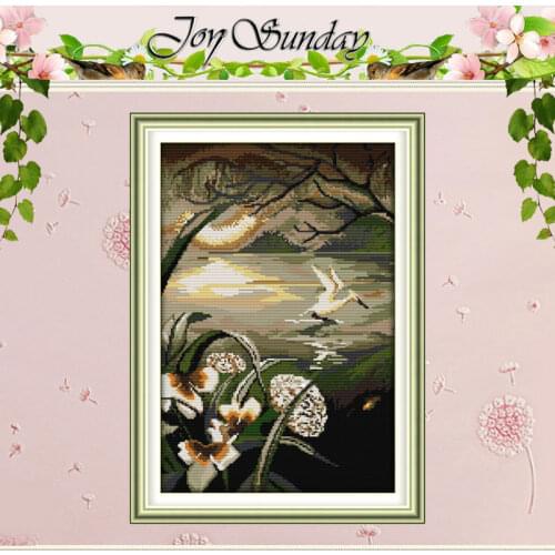 Moonlight over the Lotus Pond Counted Cross Stitch 11CT 14CT Cross Stitch Set Scenery Cross-stitch Kit Embroidery Needlework