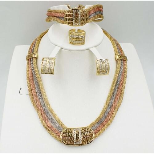 New High Quality Dubai gold big Jewelry Set 3 tones Gold color Nigerian Wedding African Jewelry Sets Parure Bijoux Femme