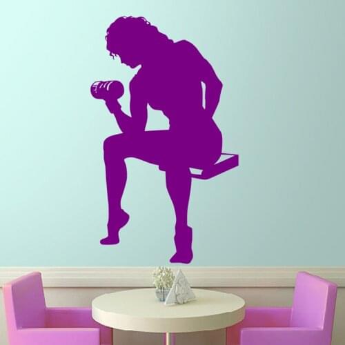 Gym Sticker Dumbbell Fitness Decal Body-building Posters Vinyl Wall Decals Workout Lady Decor Mural