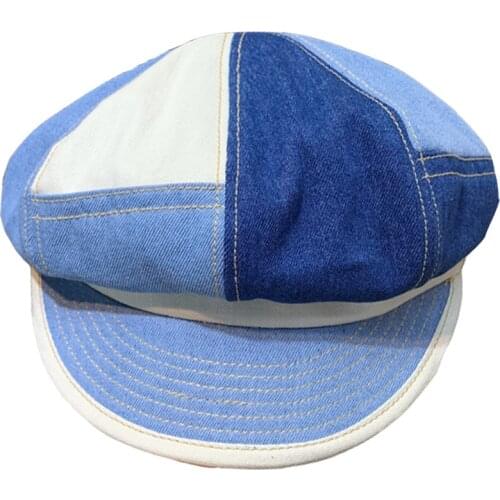 2021 new Japanese denim patch hit color newsboy hat Korean fashion beret retro painter octagonal hat trendy hip-hop street hat