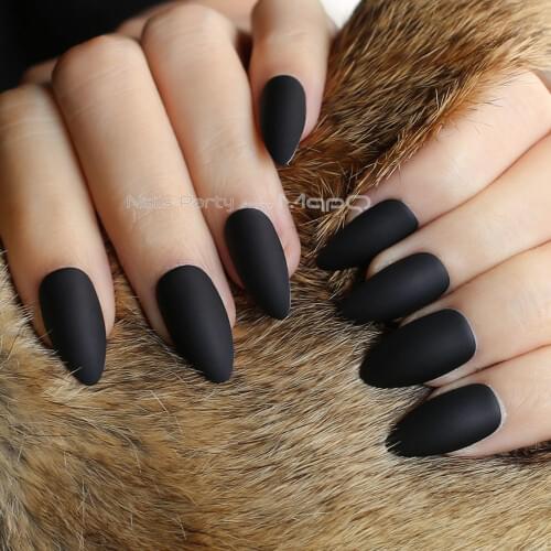 24pcs black New stiletto nails Silver medium cool fake nails Matte metal gift chrome False nails high quality MqpQ DIY