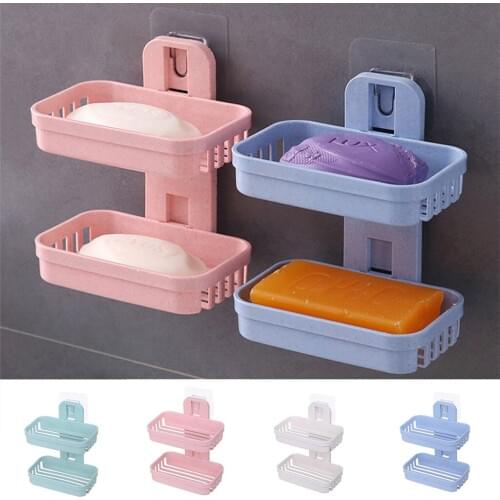 Kitchen Bathroom Organizer Shower Wall Shelf Soap Box Dish Storage Box Plate Tray Holder Double Case Soap Home Decor