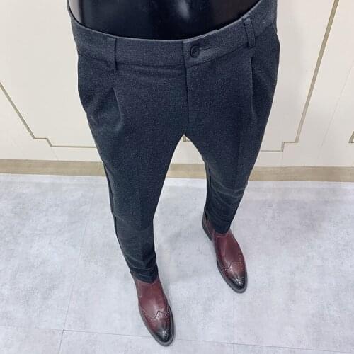 Autumn and Winter Mens Trousers Business Wedding Party Slim-fit Mens Trousers Fashion Casual Pants Black Gray Size 28-36