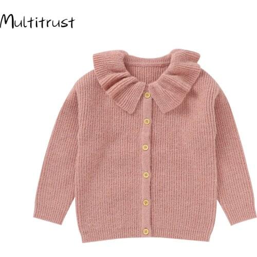 6-10T Girl Winter Clothes Kids Sweet Sweater Knitted Ruffled Collar Cardigan Winter Coveralls 3-8Years Ropa Bebe Vetement Bebe